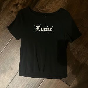 hollister black crop top “lover” starry shirt